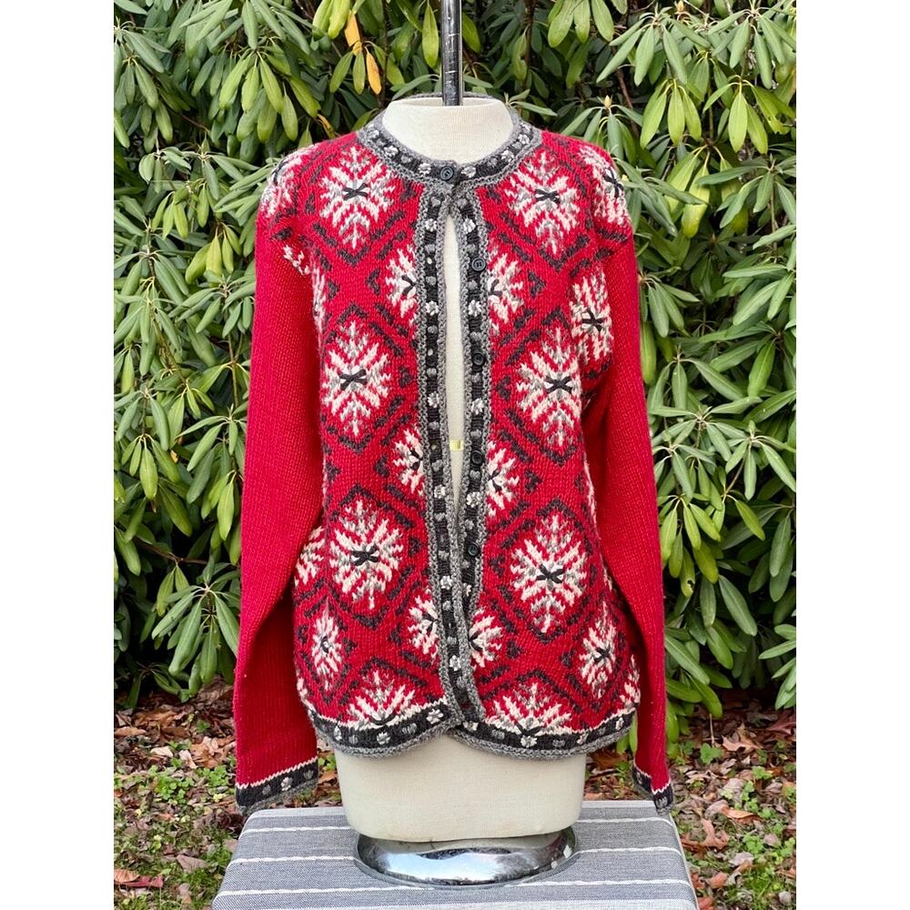 Vintage XL Paul Harris Design Wool Blend Snowflake Holiday Cardigan Sweater